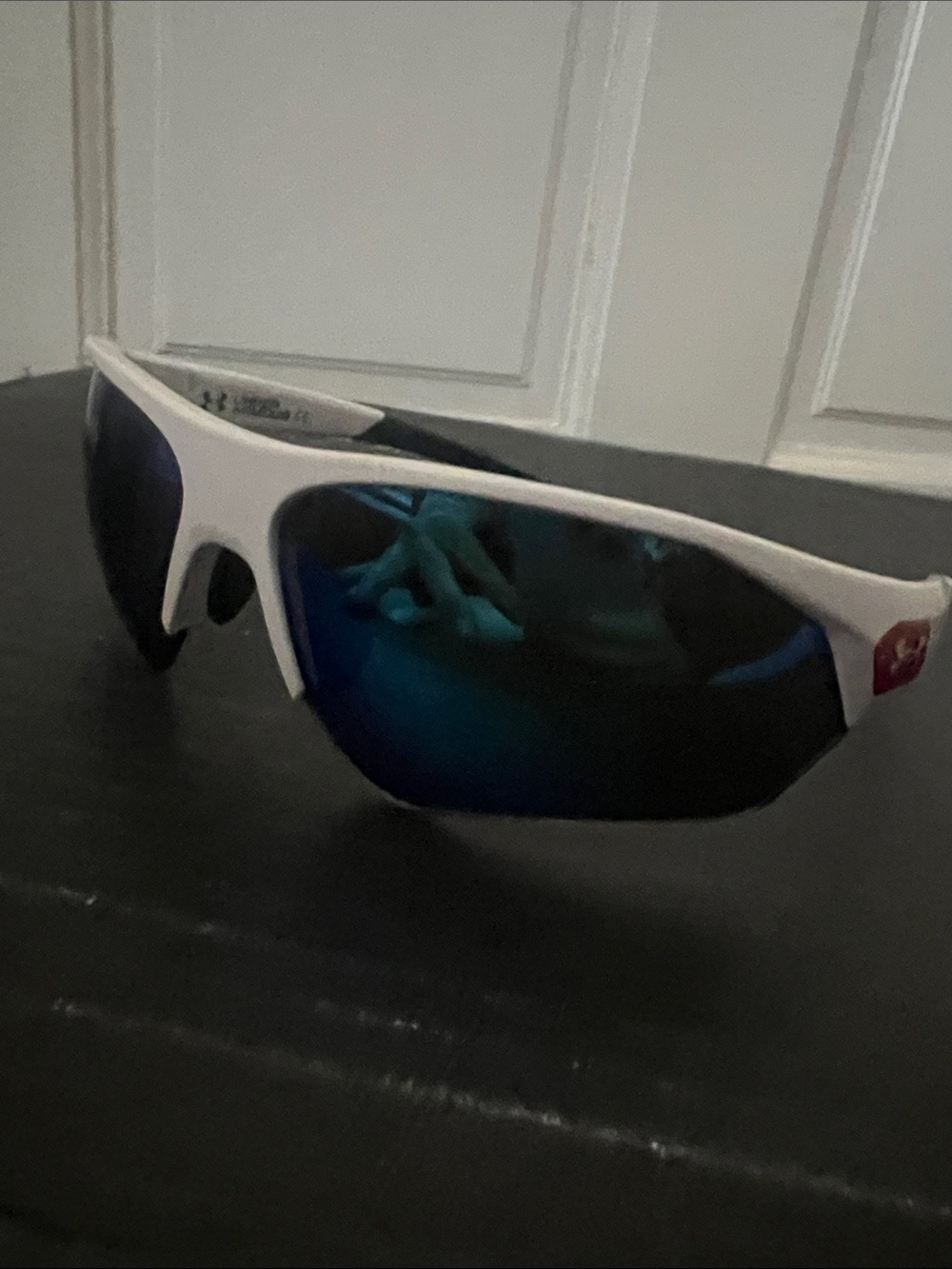 Under Armour White Playmaker Jr Sport Sunglasses with Blue Mirrored Lenses